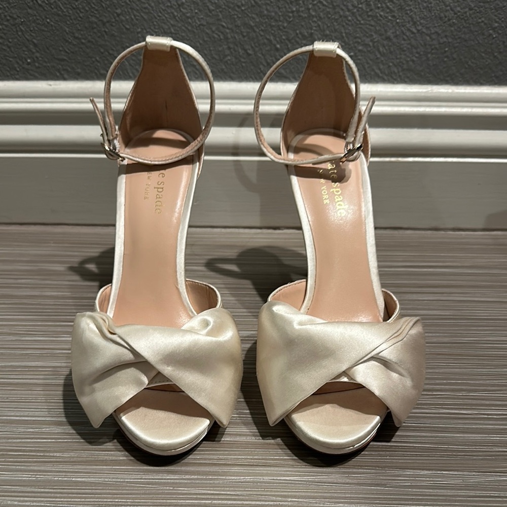 Kate Spade Bridal Bow Satin Cream Heels